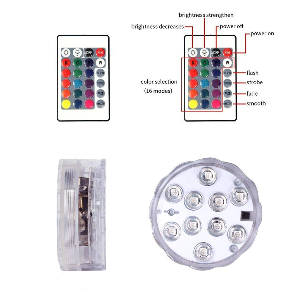 RGB свет с дистанционным управлением, водонепроницаемый подводный ночник открытый плавательный бассейн аксессуары садовые лампочки для праздника 10 светодиодный