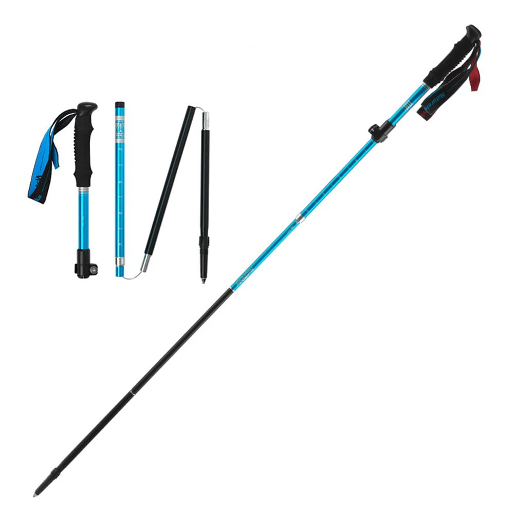 Folding Trekking Walking Hiking Stick AdjustableAnti-Shock Aluminum Alloy Pole