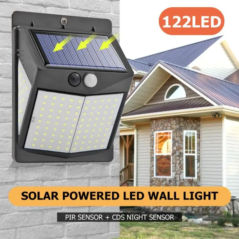 

122LED Solar Power PIR Motion Sensor Wall Light Outdoor Garden Street Lamp With PIR Motion Sensor Exterior Light Dropshipping