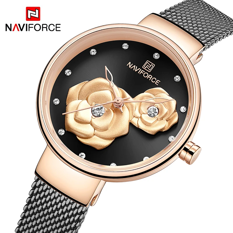 NAVIFORCE Luxury 3D Rose Gold Watches Ladies Quartz Xmas Gifts For Her Mum Women 