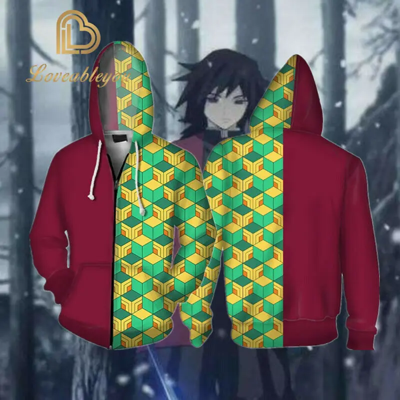 Аниме демон убийца Kimetsu No Yaiba Толстовка Tomioka Giyuu косплей костюм 3D печатных куртки