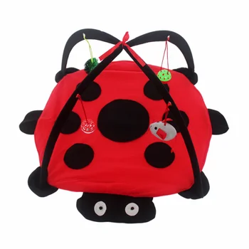 

Foldable Kitten Tents Funny Pet Cat Tent Toys Pets Play Bed Toys Cat Play Mat Blanket House With Hanging Toy Cute Beetle Shape