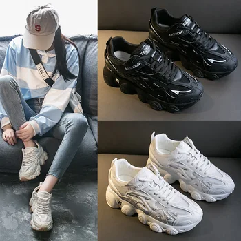 

CINESSD PU Chaussures Solid Platform Sneakers Women White Shoes Woman Fashion 2020 Spring Casual Shoes Women Sneakers Breathable