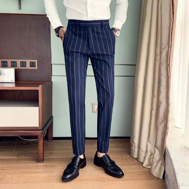 Men Formal Business Casual Striped Skinny Long Pants Office Slim Fit  Trousers - Walmart.com