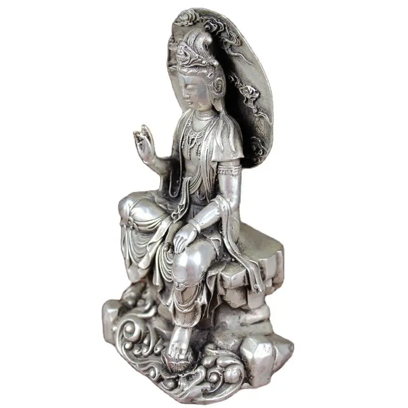

Китай старый Feng Shui Homeornaments пластина с серебряной фармацевт статуя Гуаньинь