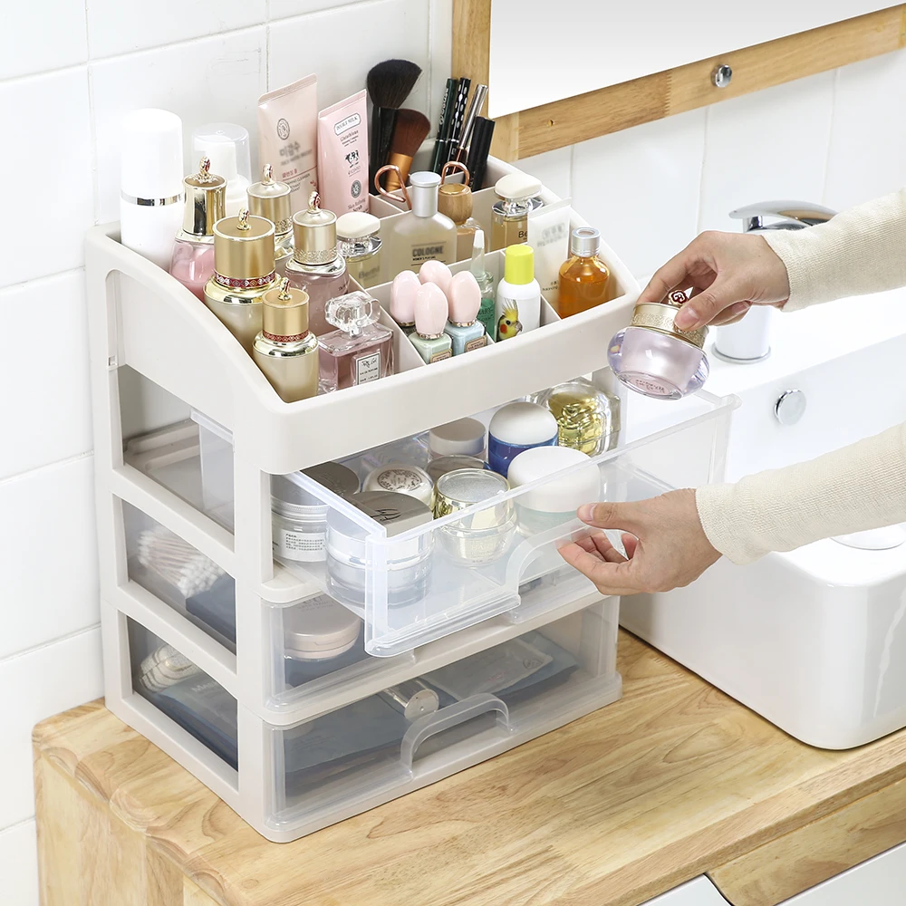 

3 Layer Plastic Cosmetic Organizer Drawer Makeup Organizer Storage Box Make Up Container Bathroom Desktop Sundry Storage Case