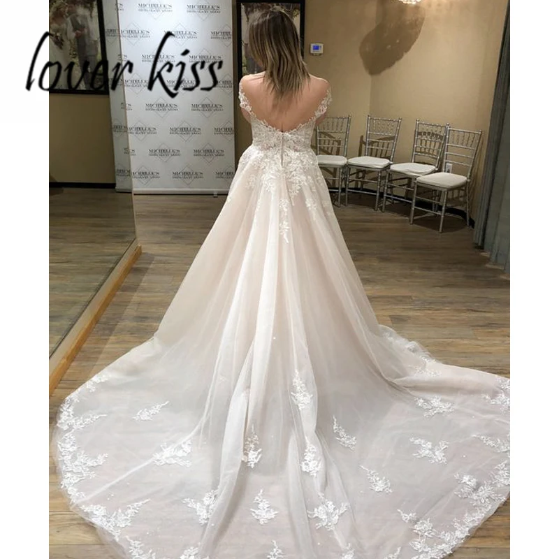 Lover Kiss robe de mariage Гламурное свадебное платье с рукавами-крылышками Свадебные платья с кружевным лифом и низкой спинкой vestidos de novia