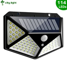 114 светодиодов солнечные Настенные светильники датчик движения безопасности двора освещение водонепроницаемый уличный беспроводной сад лампы