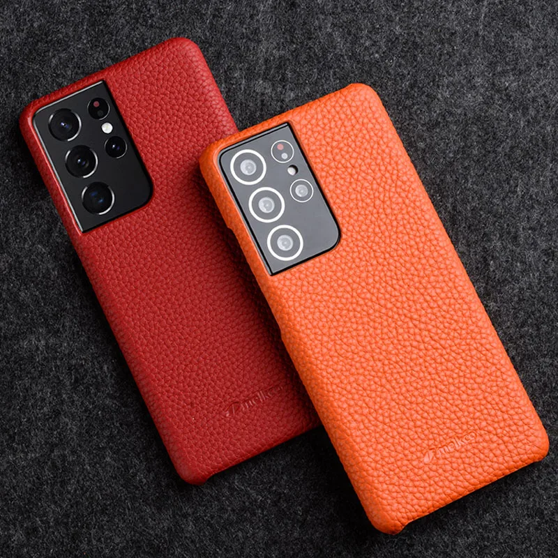 Жесткий чехол из натуральной кожи с кнопками для Samsung Galaxy S21 + Plus ультрароскошный
