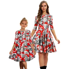 Платья для мамы и дочки; новое семейное рождественское платье с принтом кота «Мама и я»; одинаковые платья для девочек и женщин; Рождественская одежда для костюмированной вечеринки