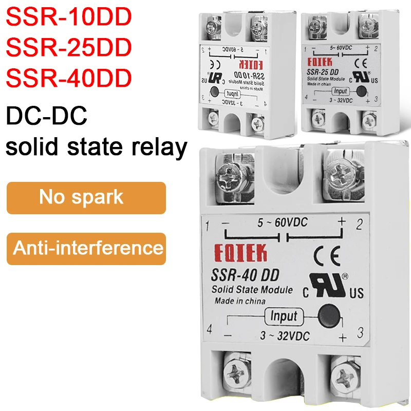 

DC-DC Single Phase Solid State Relay SSR 10DD 25DD 40DD SSR Module Input Voltage 3-32V 12V DC To 5-60V DC Output Load