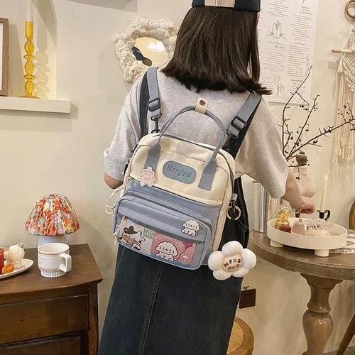 귀여운 한국어 스타일 작은 배낭 여자 여자 캐주얼 나일론 메신저 가방 경량 지퍼 귀여운 학교 Bookbag 여행 배낭 2