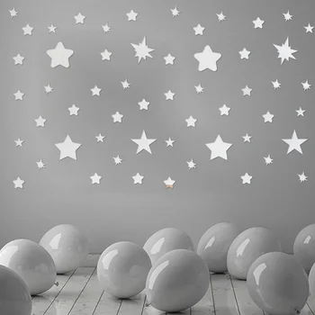

DIY Silver Star Art Wall Mirror Sticker Acrylic 3D Wall Stickers for Living Room Bedroom Mirror Decals Wall Sticker Decor