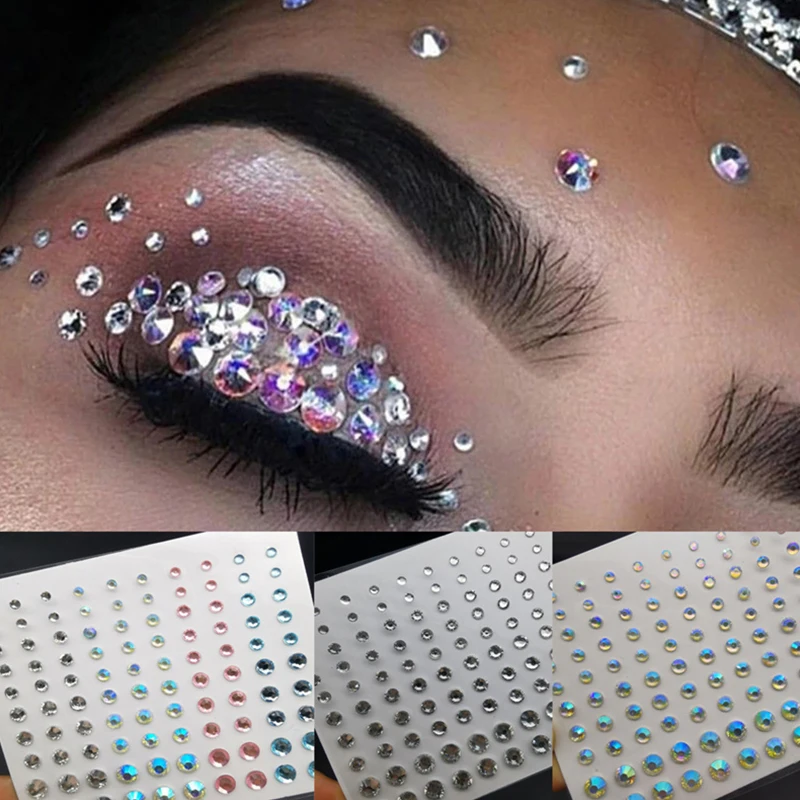 Kryształ tatuaż naklejki brokat Eyeliner makijaż brwi twarz oczy diament tymczasowy tatuaż Rock Rhinestone 3D Eyeliner naklejki