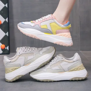 

2020 summer Mesh lace up Breathable Comfortable Sneakers Genuine Leather Women's sneakers shallow mouth sports casual shoes