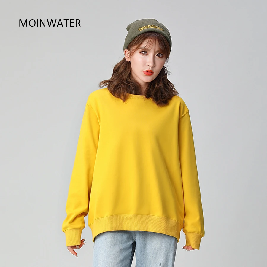 

MOINWATER Brand New Women Casual Yellow Hoodies Female Cotton Hooded Sweatshirts Lady White Black Terry Hoodie Tops MH2004