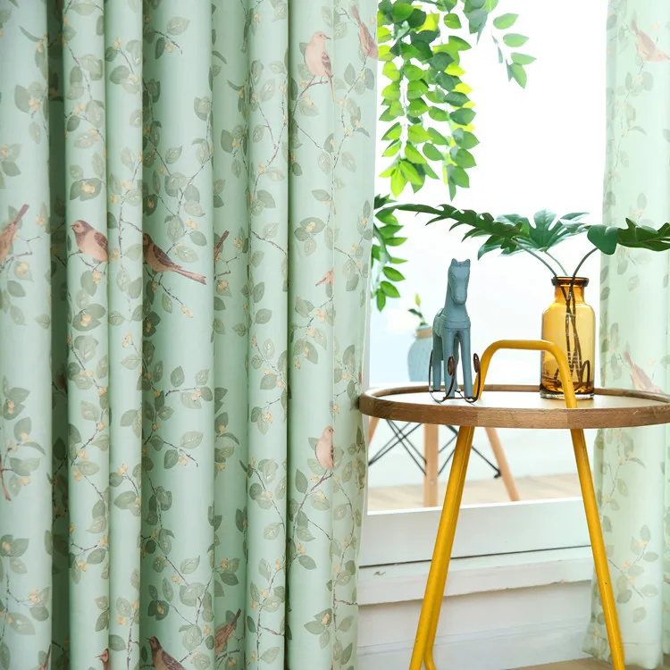 

Curtains for Living Dining Room Printing Bird Green Leaves Fresh Curtains for Bedroom Custom Processing New Korean Curtains
