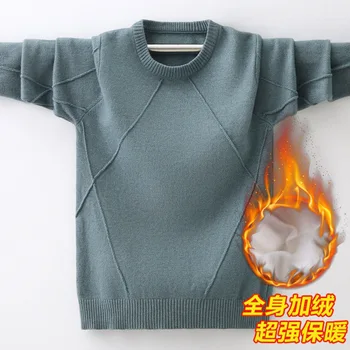 

Boys Spring Autumn Thin Pullover Sweater 3-14 Years Old O-Neck Pleated Children's Clothing Velvet Sweaters Kids Solid Clothes
