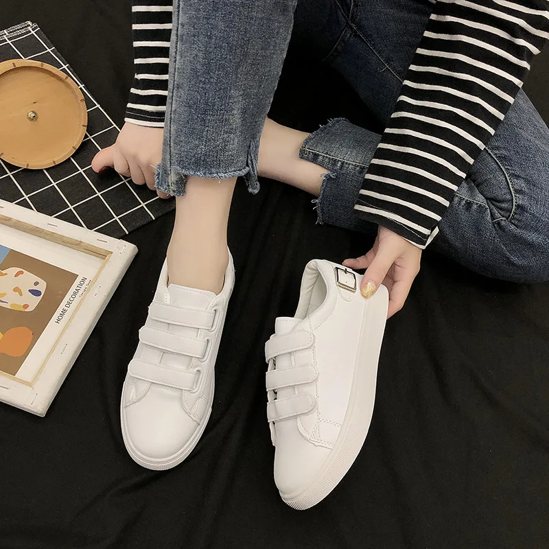 Обувь на липучке; белая женская обувь; коллекция года; сезон весна; стиль; универсальная Повседневная Белая обувь в Корейском стиле для студентов; женская обувь