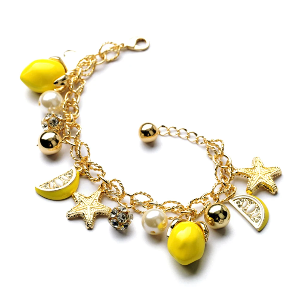 Bluelans корейский стиль креативные звезды лимон шарм браслеты для женщин Летний Пляжный браслет с подвеской в виде фрукта модные ювелирные изделия