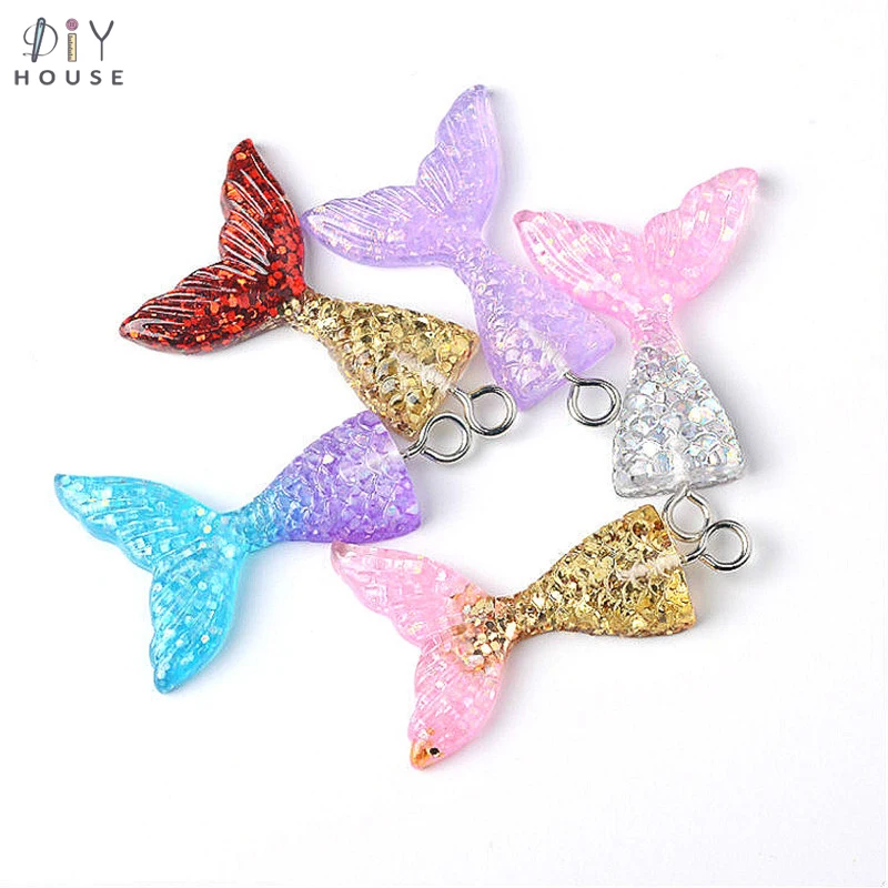 

10/20/30Pcs Mermaid Tail Flatback Planar Resin Accessories DIY Craft Supplies Key Chain Hanging Ring Materials Embellishments