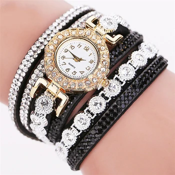 

Multilayer Leather Bracelet Rhinestone Quartz Watch Women Trendy Luxury Wristwatches