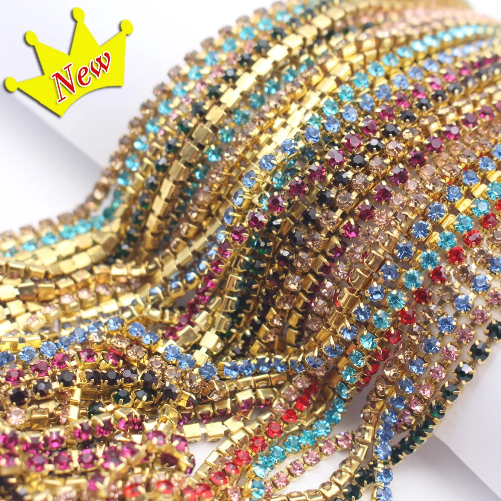

Hot 1M/lot Rhinestones Chain Flatback Gold claw Rhinestone Trim crystal for DIY Handcraft Sewing Trim Appliques needlework decor