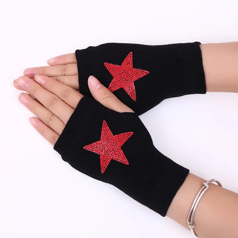 Rhinestone Fingerless Gloves Winter Female Fingerless Gloves Without Fingers Women Warm Winter Gloves Hand Wrist Warmer Mittens