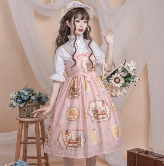 Fox Love Letter JSK Gothic Lolita Maid Court Dress Cute Printing Bowknot Height Waist Dress Lolita Cos costume