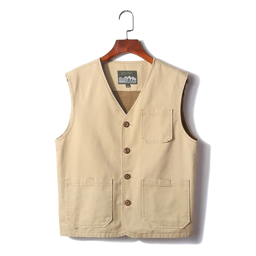 Beige KLV, модный мужской модный джинсовый жилет, повседневный ковбойский пиджак, верхняя одежда на молнии, жилет без рукавов, 9107 - Цвет: Beige