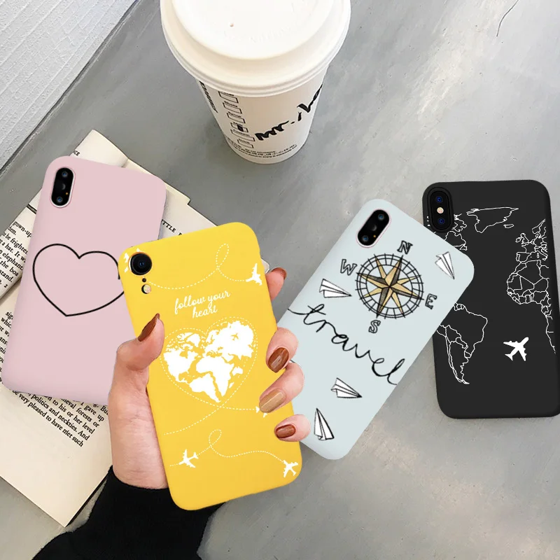 

JAMULAR Travel Map Anti-shock Phone Case For iPhone XS MAX 11 Pro XR X 7 8 6s Plus Black Silicone Soft Back Cover Airplane Coque