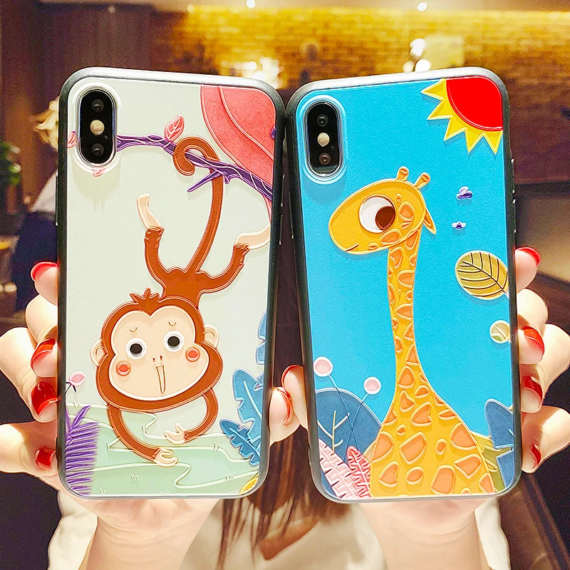 

Cartoon Couple Monkey Giraffe Animal Case For iPhone X XR XS Max Silicone Cover Luxury Matte Thin Soft TUP Glossy Phone Cases