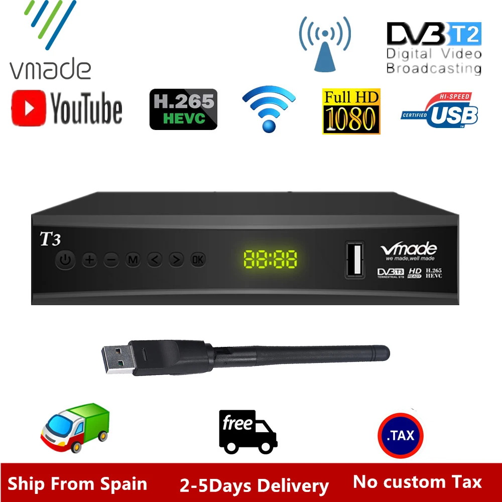 

Vmade Digitale terrestrial receiver DVB T2 TV Tuner DVB T2 HD 1080P H.265 with USB WIFI Support youtube AC-3 DVB T2 Set top box