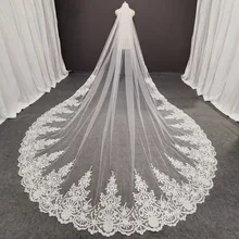 Fotos reales, velo de novia de encaje largo con peine, 3,5 metros, 1 capa, catedral, blanco, accesorios de boda, 2020