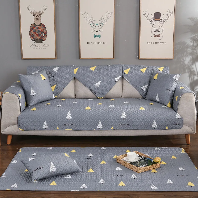 

Four Seasons Paragraph Fresh Pattern Modern Sofa Mat Pure Cotton Living Room Table Carpet Cotton Sofa Cushion Anti-slip Manufact