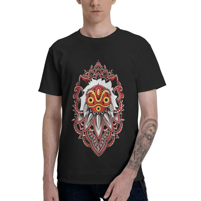 Male Wolf Princess Mononoke Hime Mandala T-Shirt Harajuku Forest Protector Tshirt Short Sleeve Hip Hop T Shirt Homme Cotton Tee | Мужская