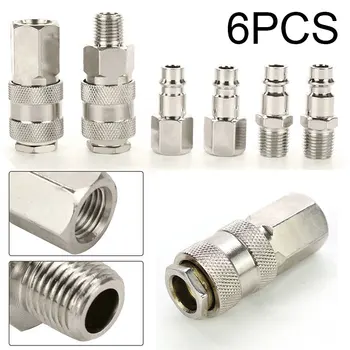 

Set Of 6PCS European Pneumatic Compressor Connector Quick Coupler Plug For Air Compressor Iron Nickel Plated Quick Coupling