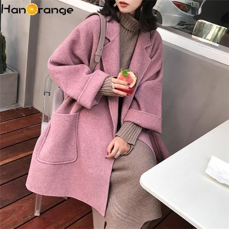 HanOrange/кашемировое пальто с большим карманом и открытыми плечами зимнее длинное