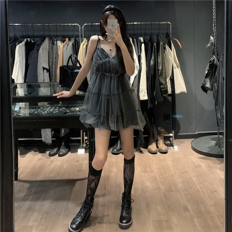 Sleeveless Dress Women Black Sexy Summer Thin Mesh French Style Design Mini Aesthetic Casual Classy Tender Mujer Daily Clothes pink dress