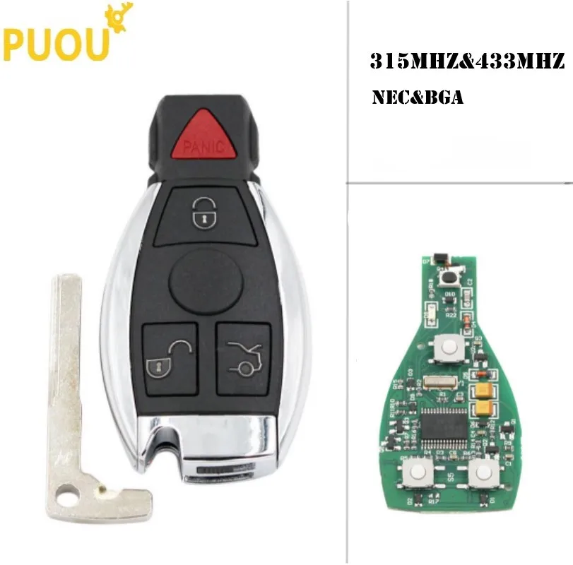 

3+1 4 Buttons Keyless Entry Remote Car Key 433MHZ 315MHZ Smart Key Shell Case for Mercedes BENZ 2000+ with BGA&NEC Chip
