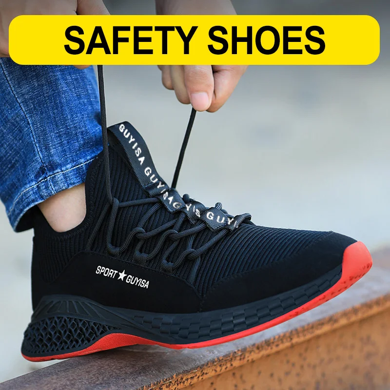 Vaneemor Work Safety Steel Toe Shoes for Men Breathable Non Slip Sneakers Lightweight Construction Industrial Footwear 