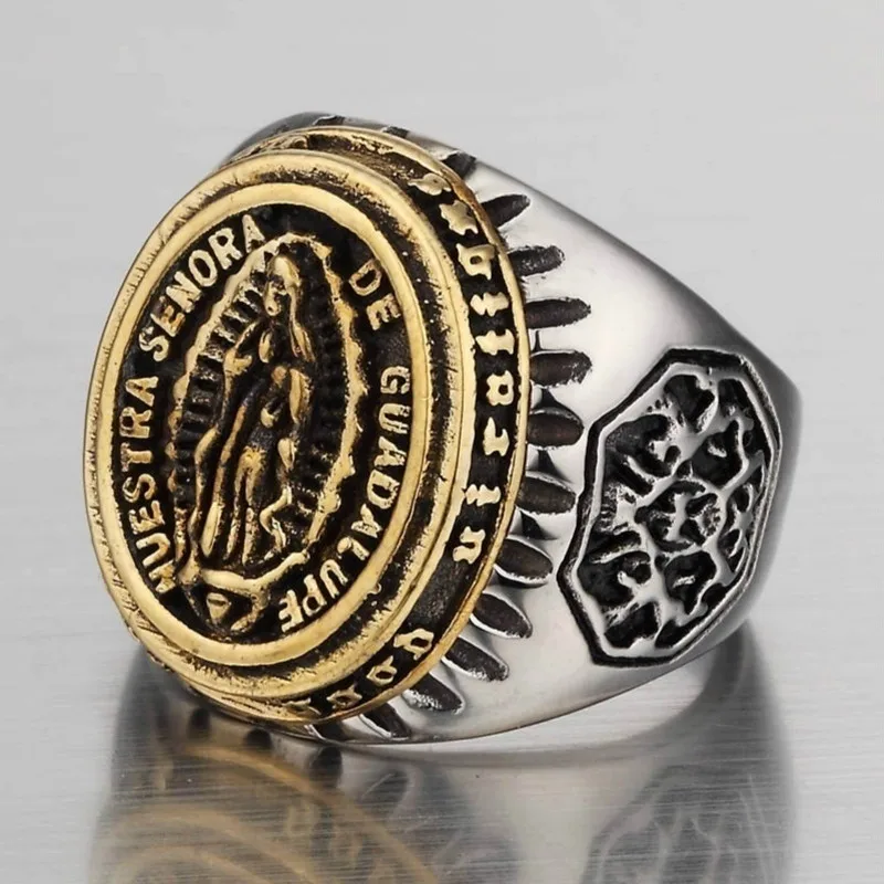 

FDLK Christian Icon of The Virgin Mary Zinc Alloy Men's Solid Ring US SIZE 7-14