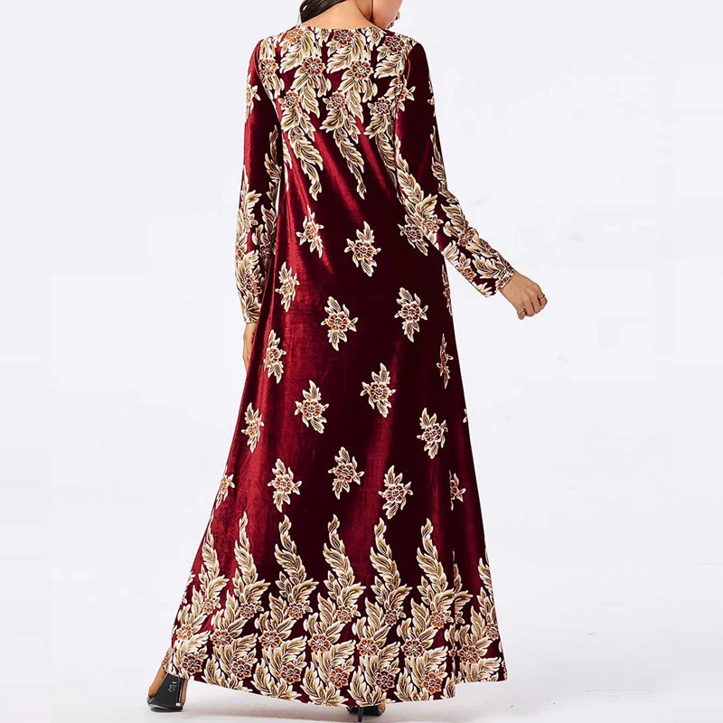 MISSJOY бархатное платье осень зима Ближний Восток Цветочная вышивка лоскутное красное вино Арабская абайя кафтаны мусульманское длинное платье