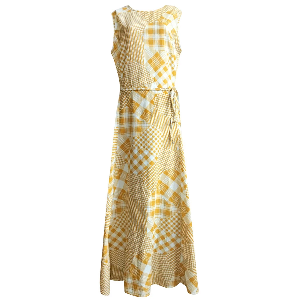 Women Sexy Lace Dress Vintage Print Patchwork O-Neck Sleeveless Summer Plus Size Maxi Long Ladies Dresses Elegant Girls  723