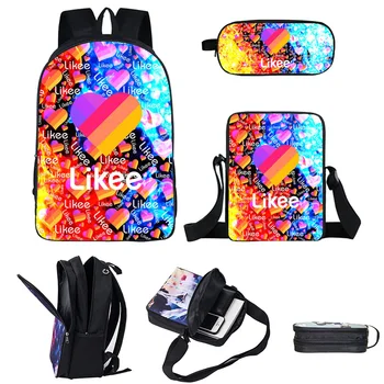 

HELIHUO Bookbag 3D Print Russia Type LIKEE Video App Backpack Women Likee 3pcs/set Bag Double Layer Zipper Back Pack Nylon