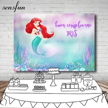 

Sensfun Girls Little Mermaid Photography Backdrop Customized Under The Sea Fish Bubble Backgrounds For Photo Studio Photo Banner