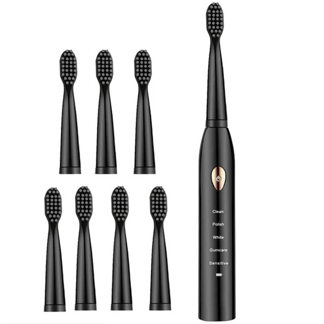 Electric Toothbrush for Men and Women Couple Houseehold Whitening IPX7 Waterproof Toothbrushes Ultrasonic Automatic Tooth Brush Black 8 Heads