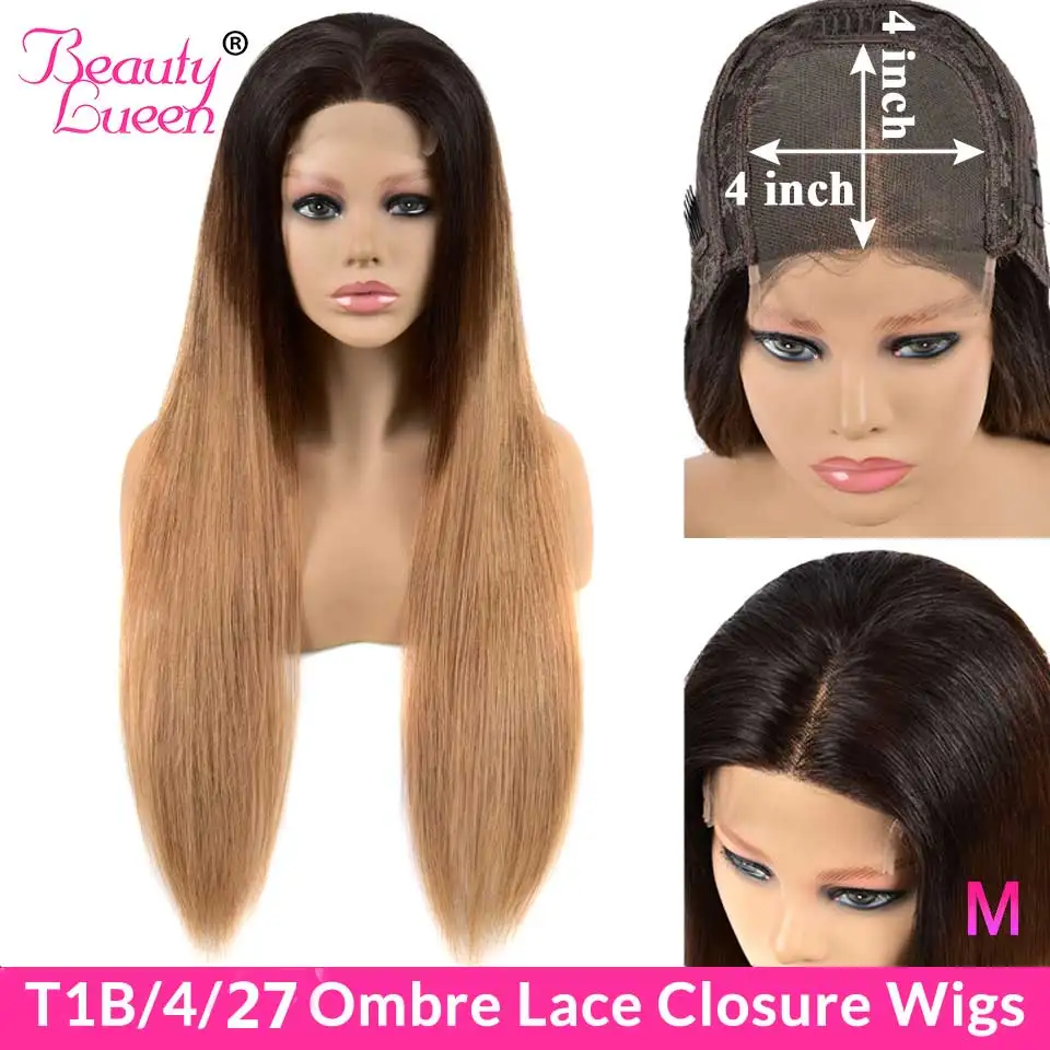 

Ombre Peruvian Body Wave Wigs 4X4 Lace Closure Wigs Remy T1B/4/27 30 Lace Front Human Hair Wigs Pre Plucked For Black Women