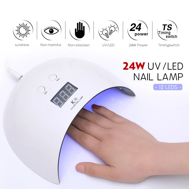 

24W Nail Polish Glue 12 led uv Lamp Nail Polish Lights Treatment Colored Polish Manicure Drying Heating Lamp