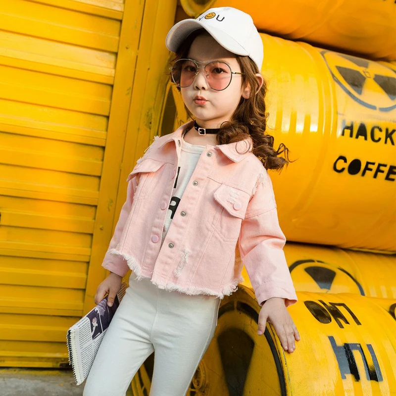 

2020 Autumn Jeans Jackets Girls Baby Letters Denim Kids Coats Short Casual Children Outerwear Clothing Letters Toddler Clothes